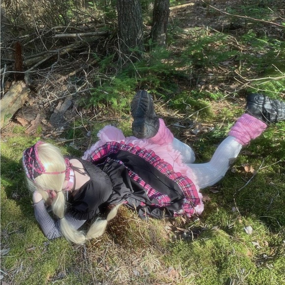 Diamond Honey black and pink plaid baby doll Lolita dress heart lace up details - Picture 5 of 6